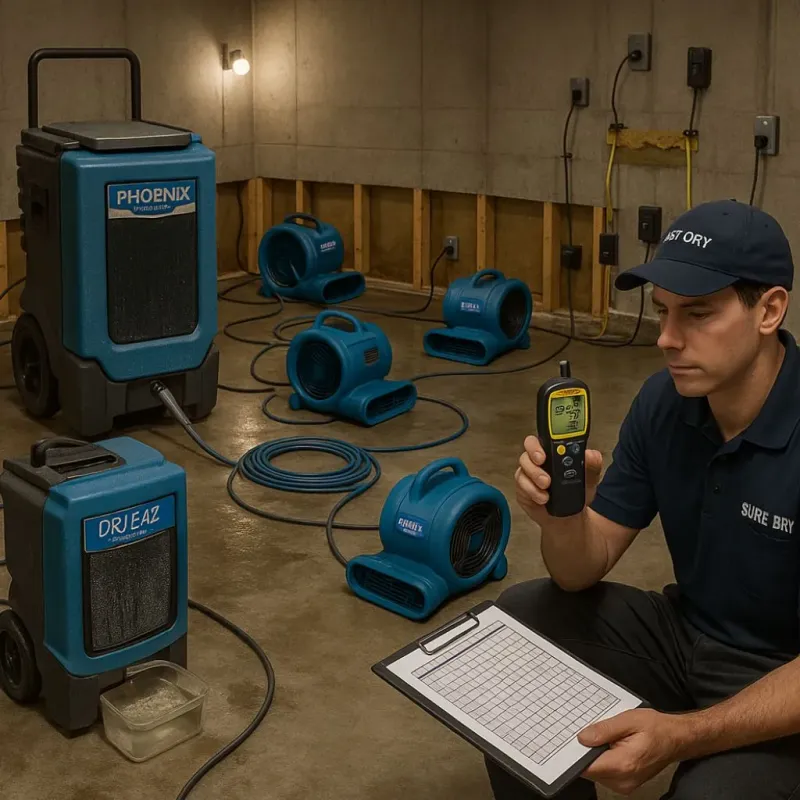 Structural Drying and Dehumidification process in Hilbert, WI